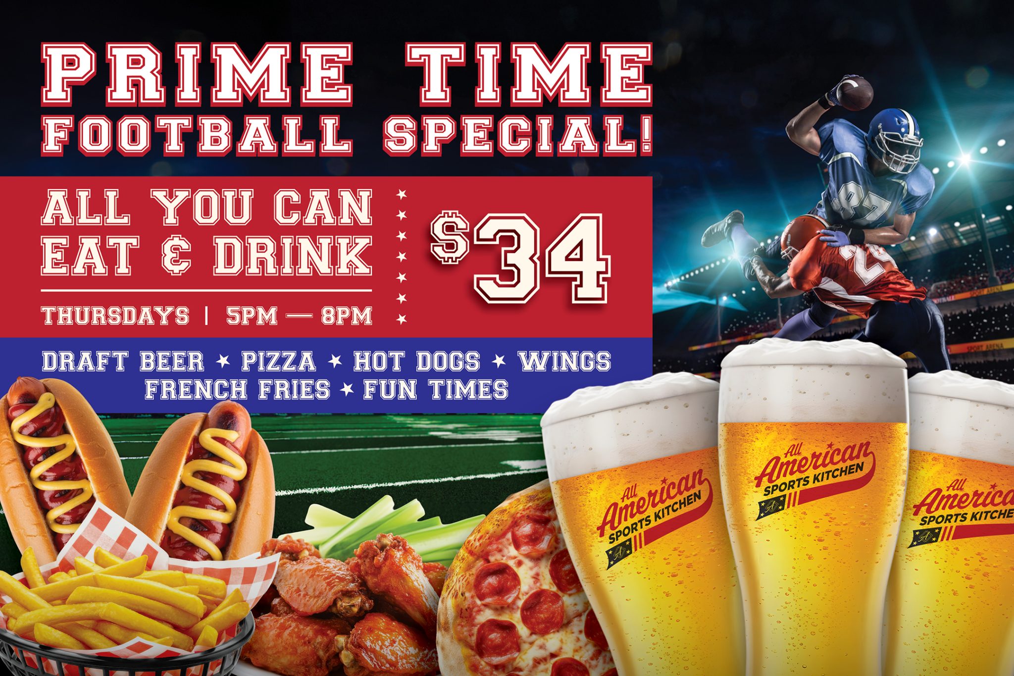 Prime Time Football Specials at All American Sports Kitchen