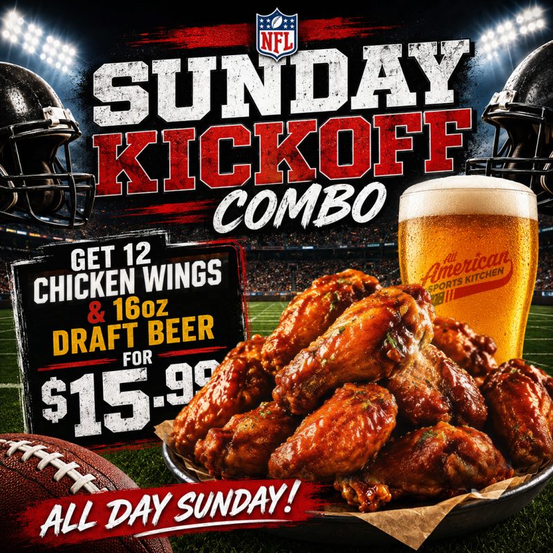 Sunday Kickoff with Wings & Beer at All American Sports Kitchen